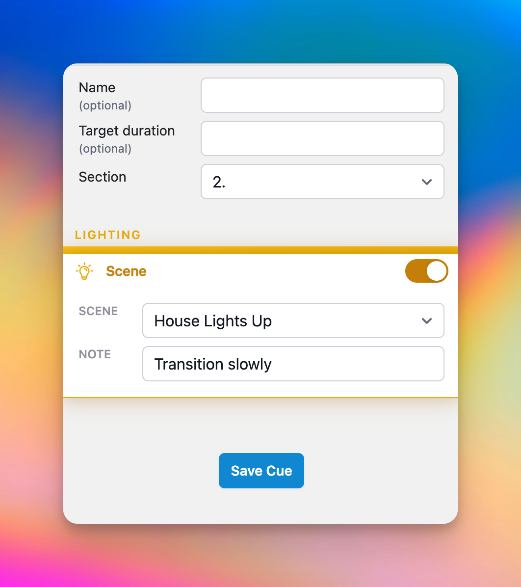 Example of the cue editor
